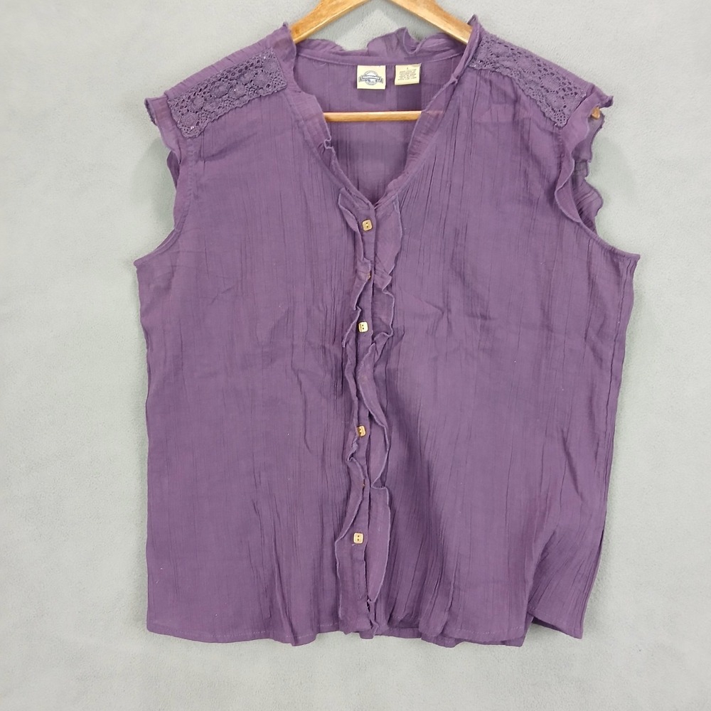Shaver Lake Casuals Tank Top Womens Large Purple Cotton Ruffled Front Cardigan
